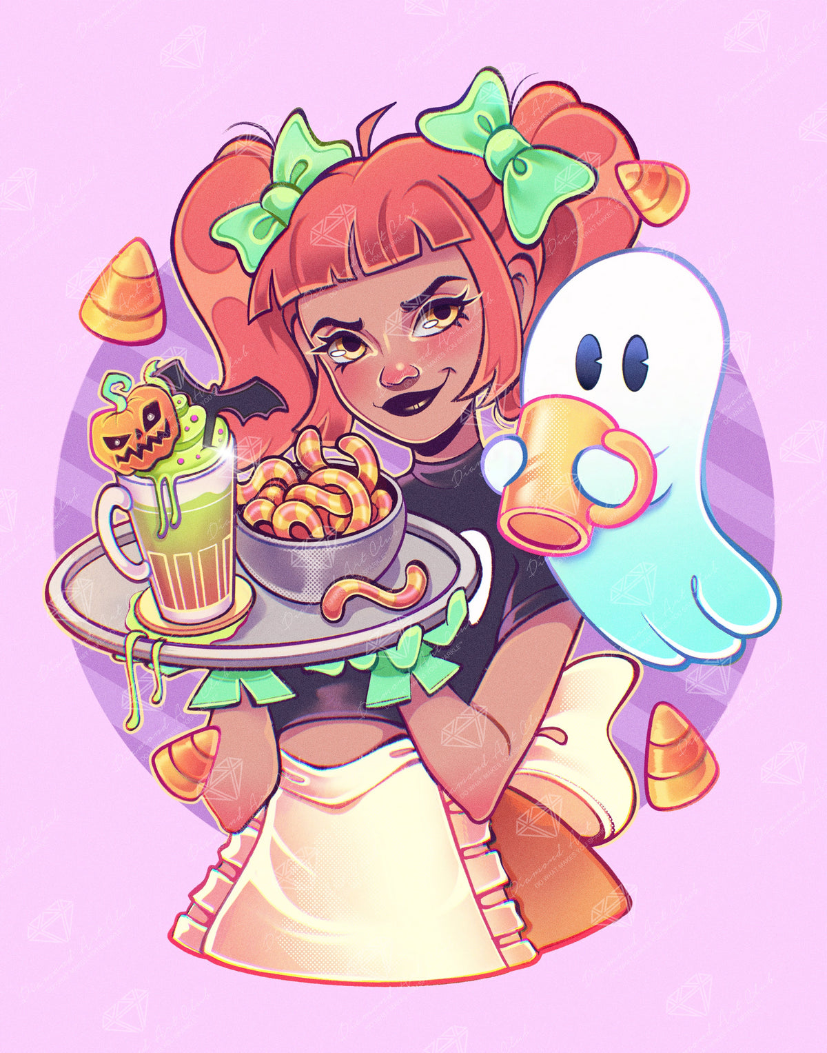 Diamond Painting Boo! It's Coffee Time 22" x 28" (55.6cm x 70.7cm) / Round With 74 Colors Including 2 ABs and 5 Fairy Dust Diamonds / 51,914