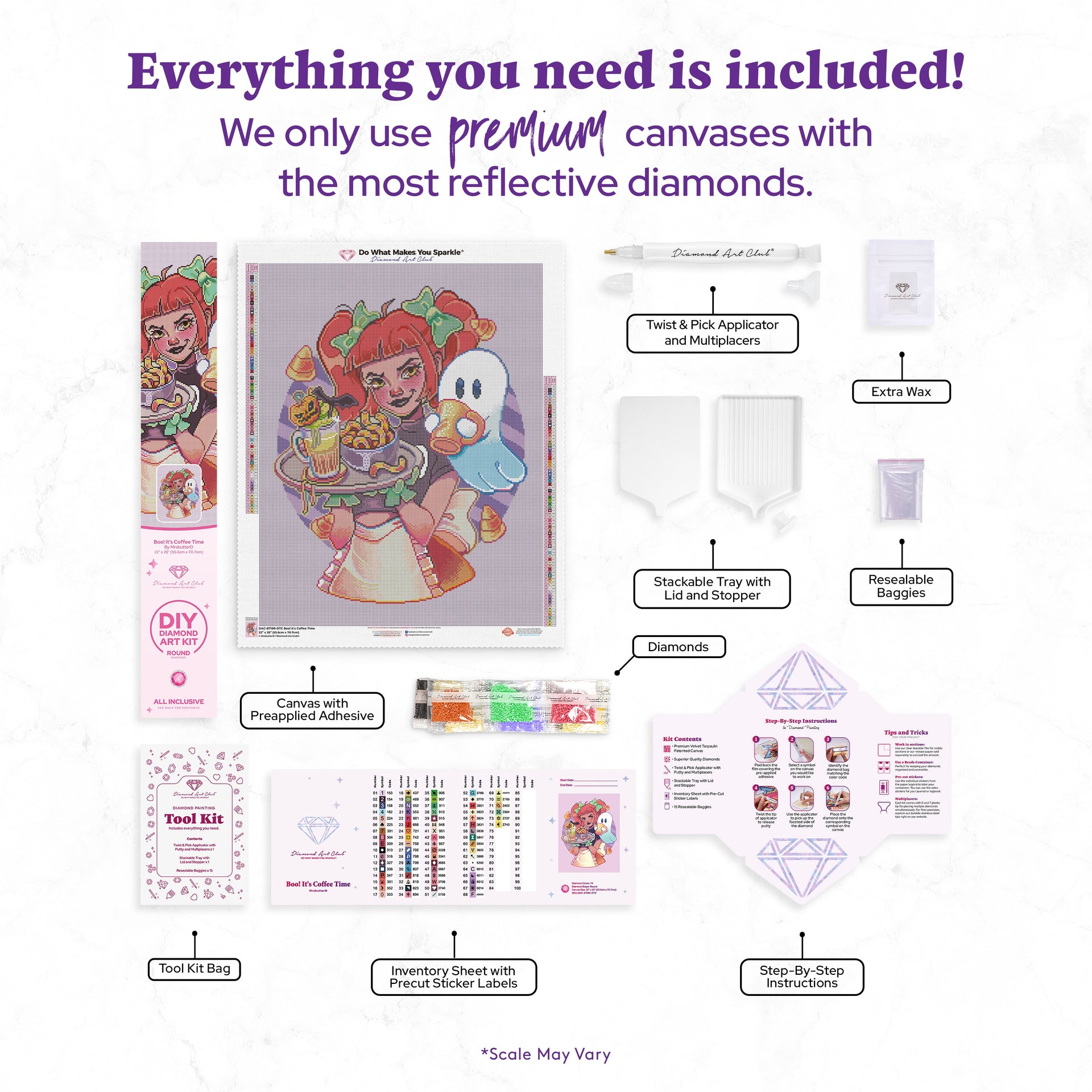 Diamond Painting Boo! It's Coffee Time 22" x 28" (55.6cm x 70.7cm) / Round With 74 Colors Including 2 ABs and 5 Fairy Dust Diamonds / 51,914