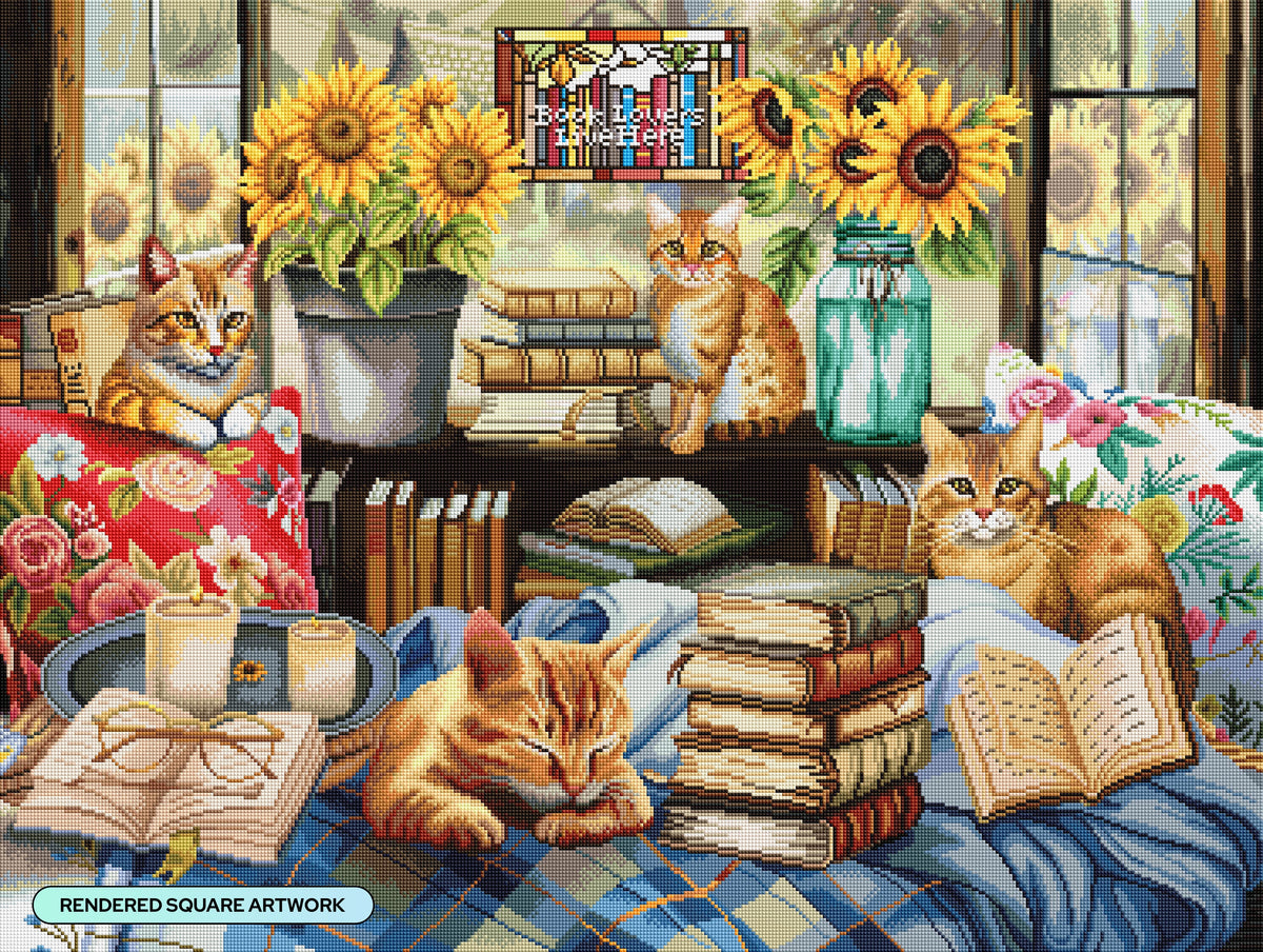 Diamond Painting Book Lovers 36.6" x 27.6" (92.8cm x 69.9cm) / Square With 100 Colors Including 2 ABs and 5 Fairy Dust Diamonds / 104,813