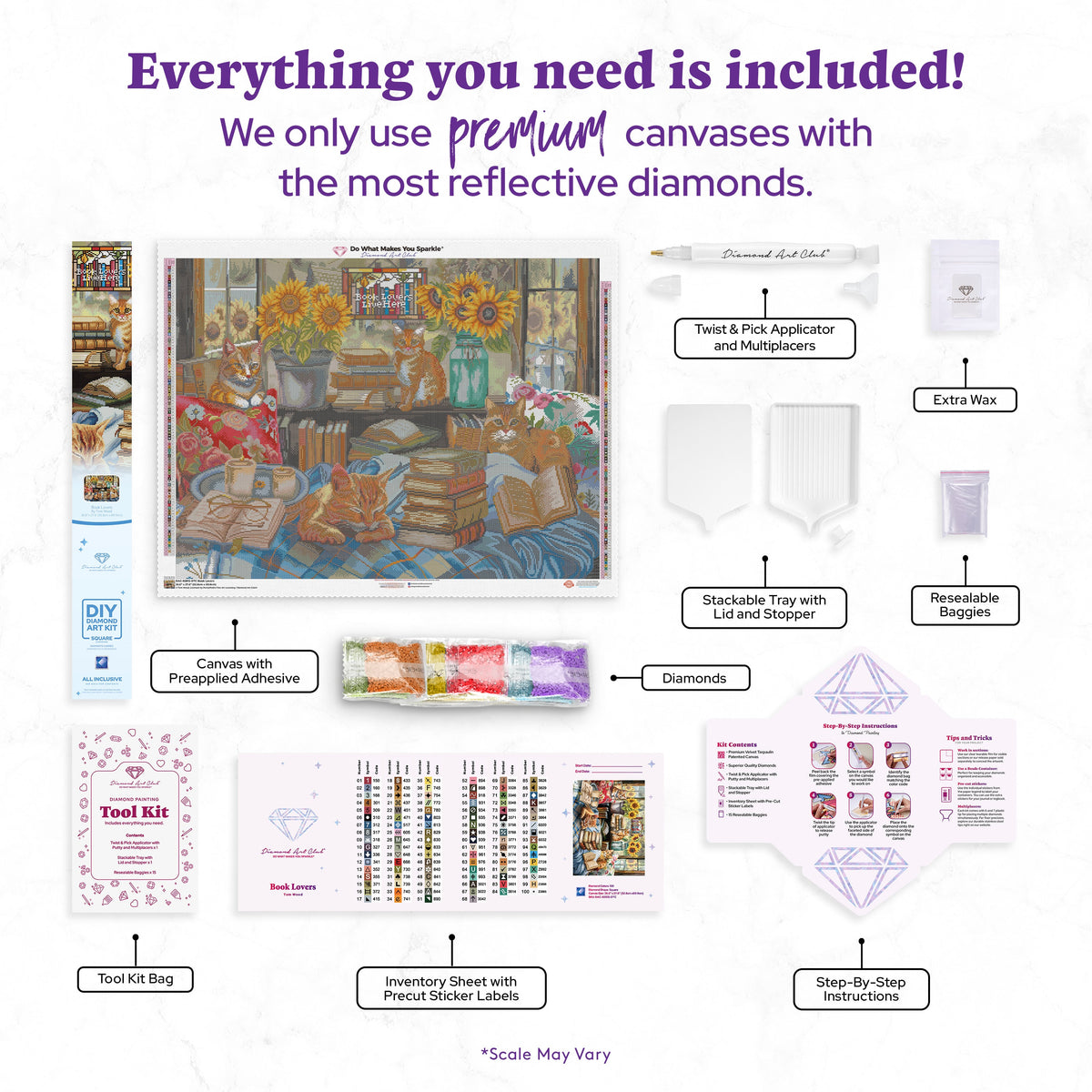 Diamond Painting Book Lovers 36.6" x 27.6" (92.8cm x 69.9cm) / Square With 100 Colors Including 2 ABs and 5 Fairy Dust Diamonds / 104,813