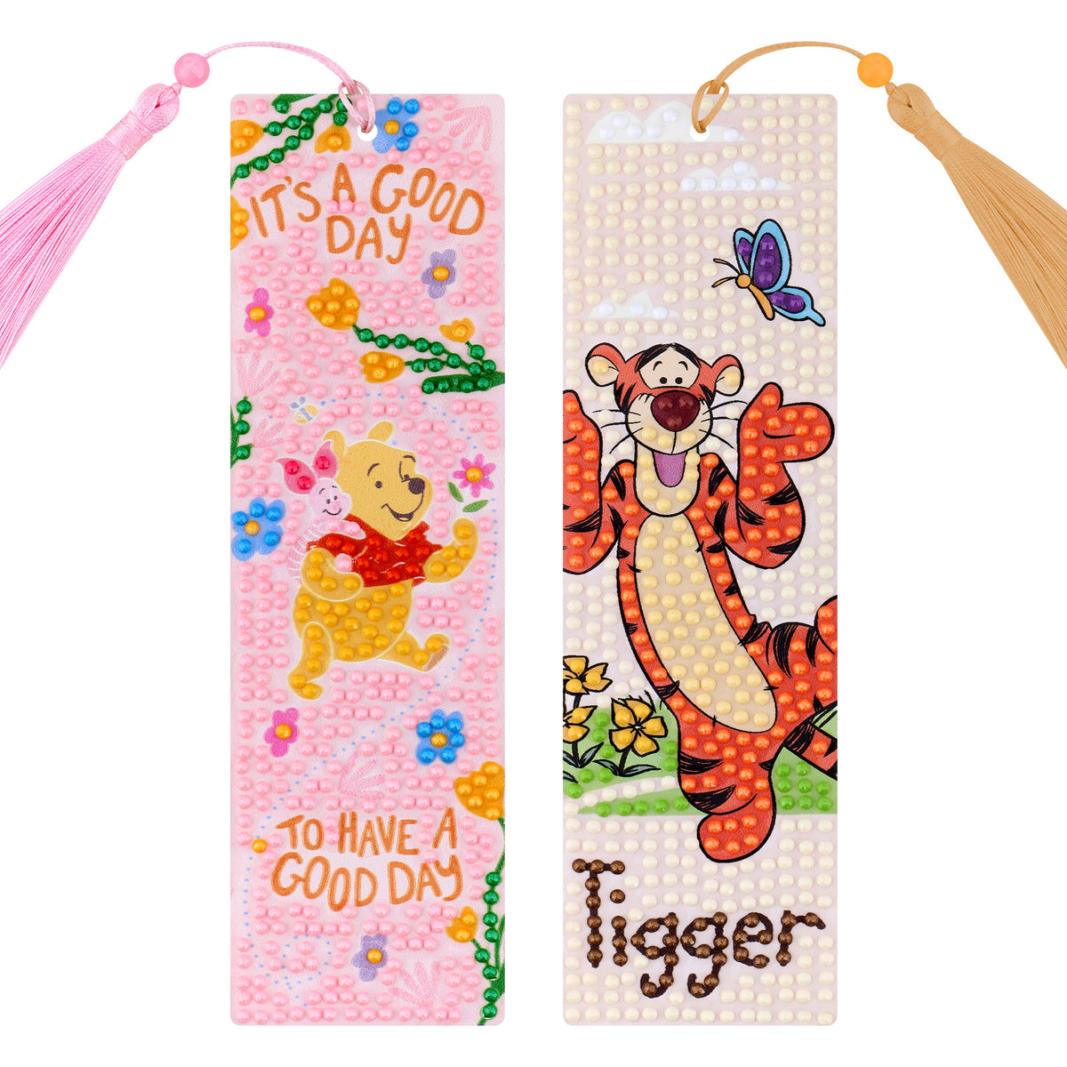 Diamond Painting Bookmarks – A Good Day with Pooh and Tigger (Set of 2) 2" x 7" (5cm x 17.8cm) / Round with 16 Colors including 6 Fairy Dust Diamonds / 1,105