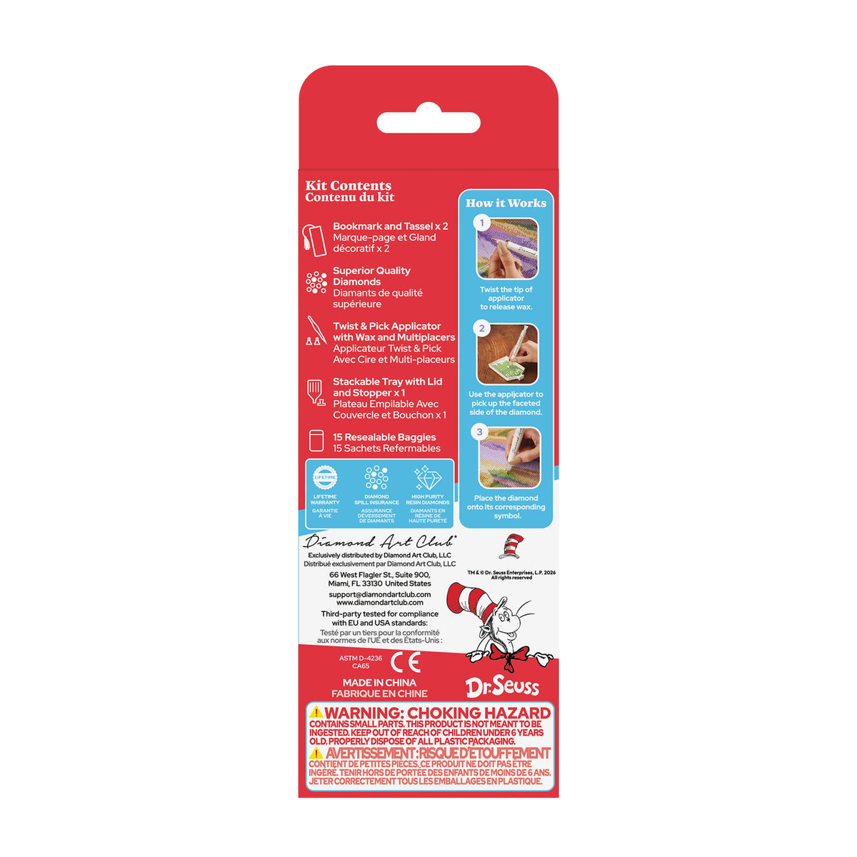 Diamond Painting Bookmarks – The Cat in the Hat™ (Set of 2) 2" x 7" (5cm x 17.8cm) / Round with 10 Colors including 1 AB and 2 Iridescent Diamonds and 5 Fairy Dust Diamonds / 1,460