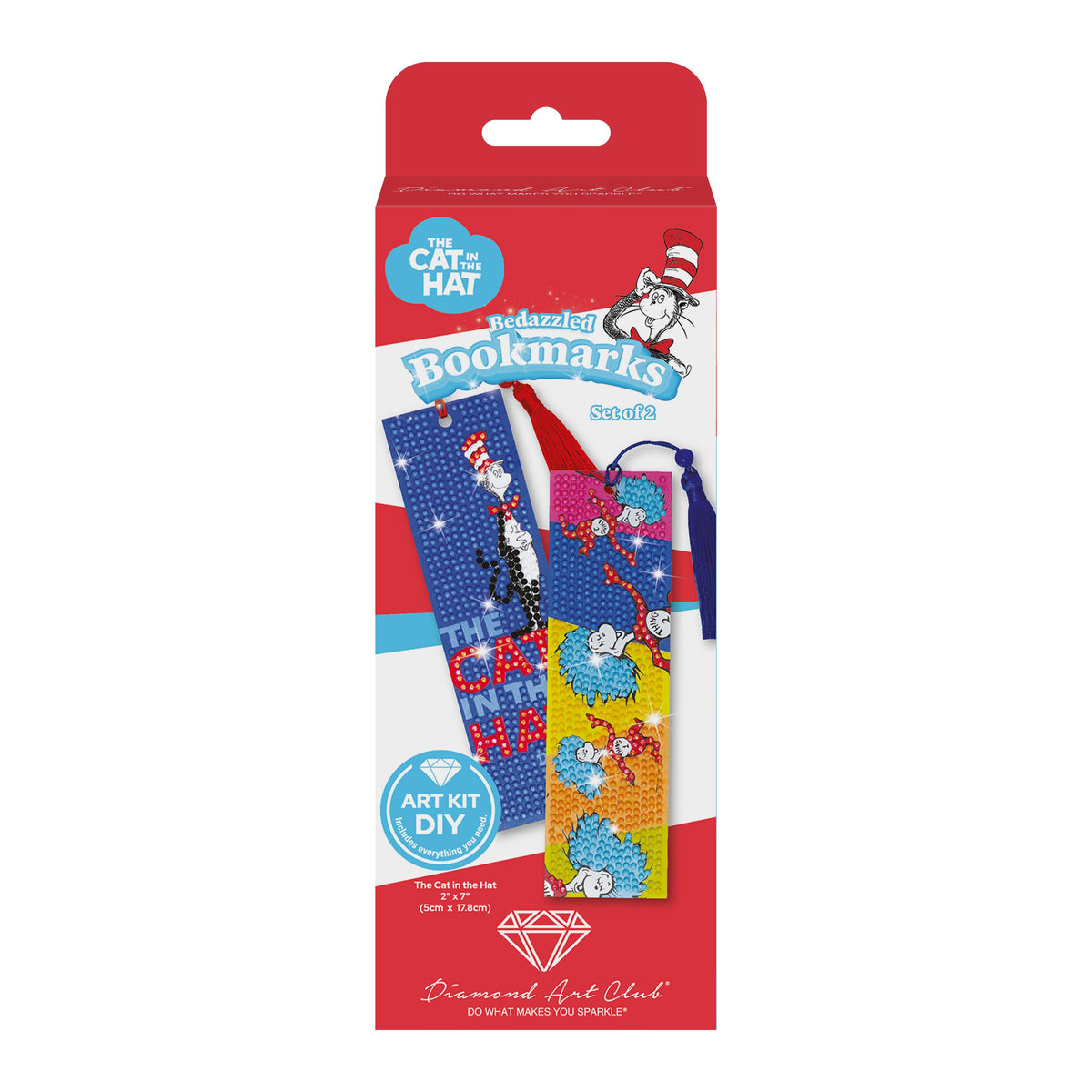 Diamond Painting Bookmarks – The Cat in the Hat™ (Set of 2) 2" x 7" (5cm x 17.8cm) / Round with 10 Colors including 1 AB and 2 Iridescent Diamonds and 5 Fairy Dust Diamonds / 1,460
