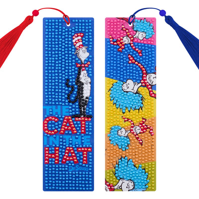 Diamond Painting Bookmarks – The Cat in the Hat™ (Set of 2) 2" x 7" (5cm x 17.8cm) / Round with 10 Colors including 1 AB and 2 Iridescent Diamonds and 5 Fairy Dust Diamonds / 1,460