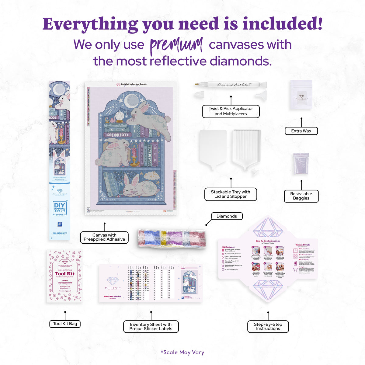 Diamond Painting Books and Bunnies 25.6" x 37.8" (65cm x 95.8cm) / Square with 46 Colors including 3 ABs and 1 Electro Diamond and 3 Fairy Dust Diamonds / 69,918