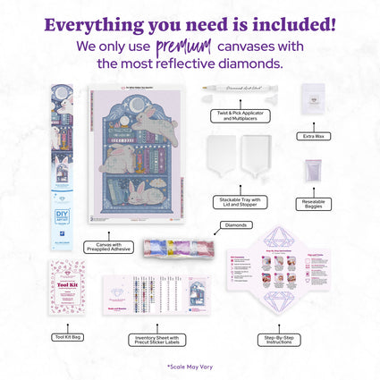 Diamond Painting Books and Bunnies 25.6" x 37.8" (65cm x 95.8cm) / Square with 46 Colors including 3 ABs and 1 Electro Diamond and 3 Fairy Dust Diamonds / 69,918