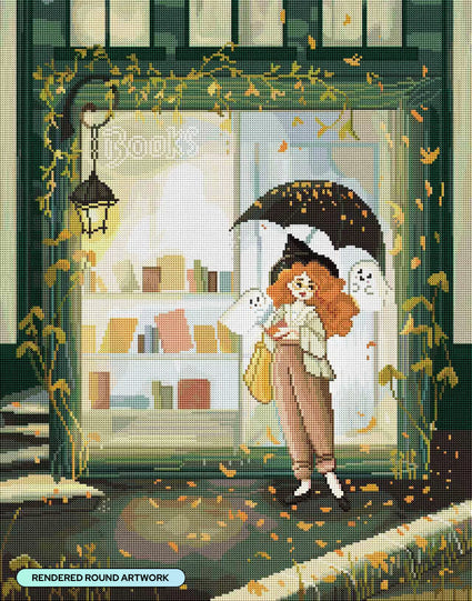 Diamond Painting Bookshop Ghosts 22" x 28" (55.6cm x 70.7cm) / Round with 74 Colors including 2 ABs and 4 Fairy Dust Diamonds / 51,914