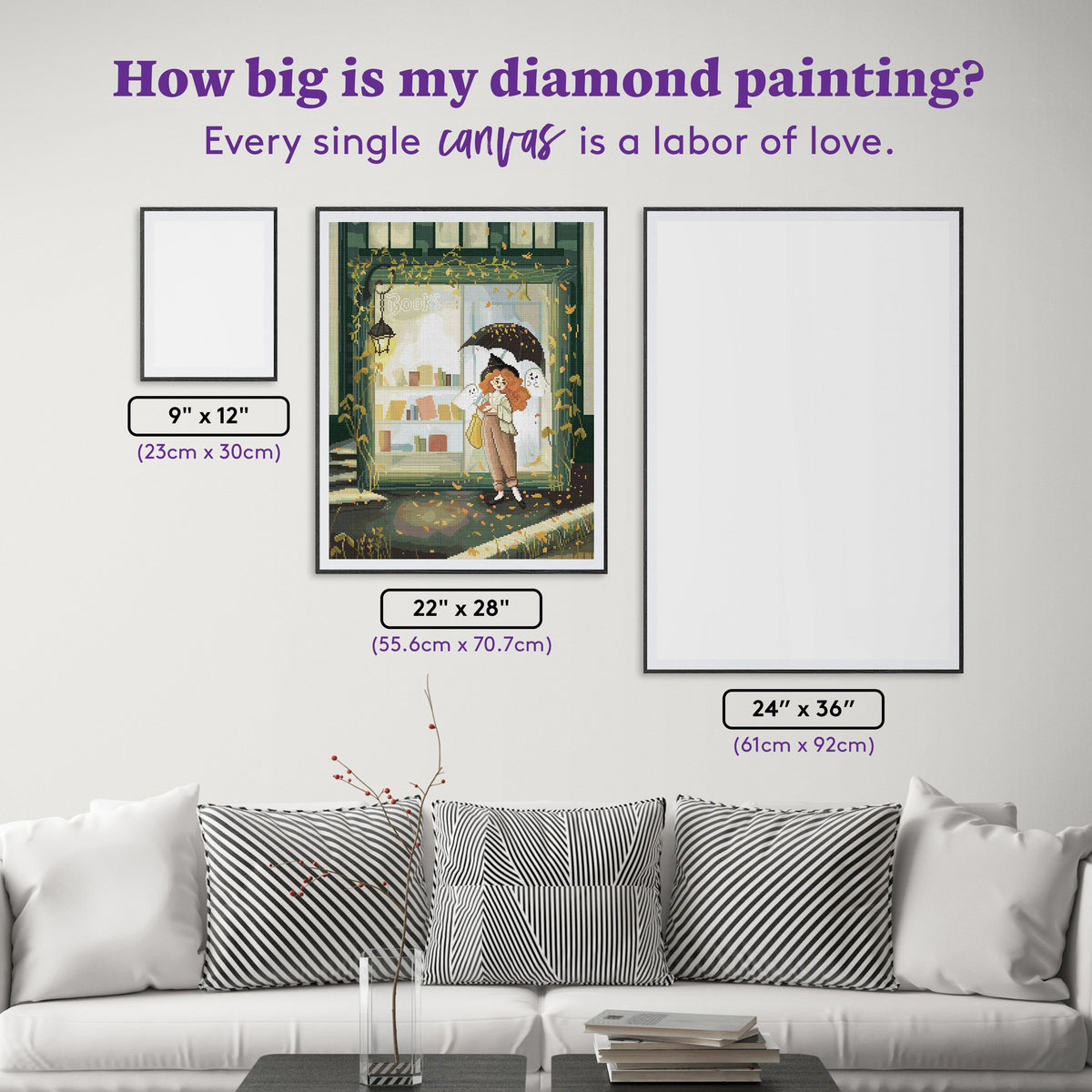 Diamond Painting Bookshop Ghosts 22" x 28" (55.6cm x 70.7cm) / Round with 74 Colors including 2 ABs and 4 Fairy Dust Diamonds / 51,914