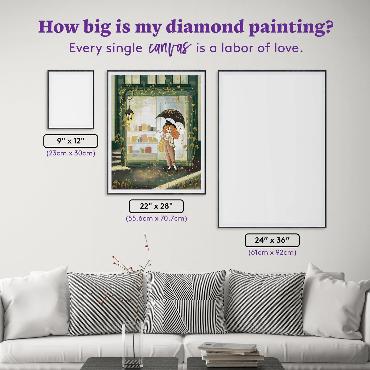Diamond Painting Bookshop Ghosts 22" x 28" (55.6cm x 70.7cm) / Round with 74 Colors including 2 ABs and 4 Fairy Dust Diamonds / 51,914