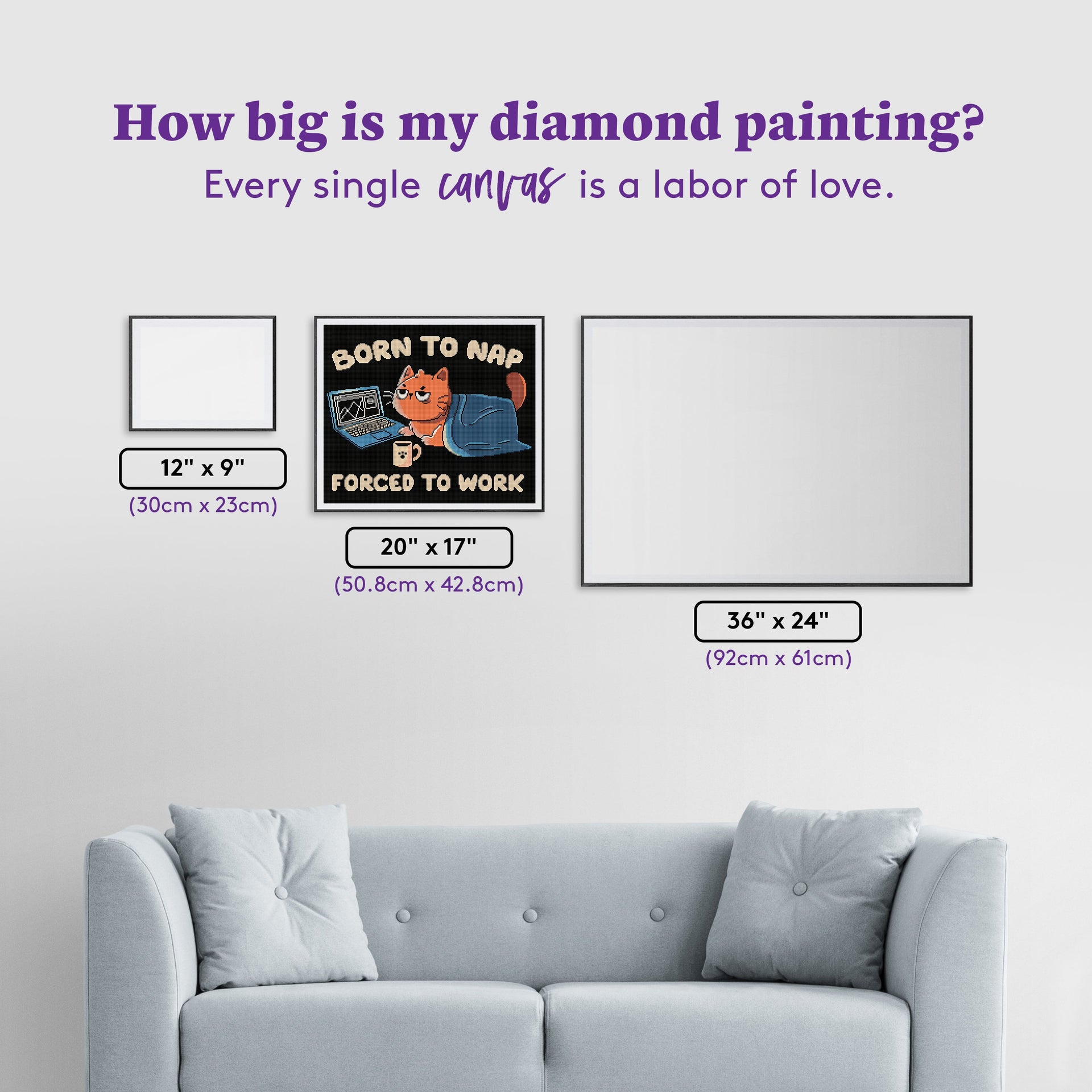 Diamond Painting Born to Nap Forced to Work 20" x 17" (50.8cm x 42.8cm) / Square with 17 Colors including 1 AB and 2 Fairy Dust Diamonds / 35,088