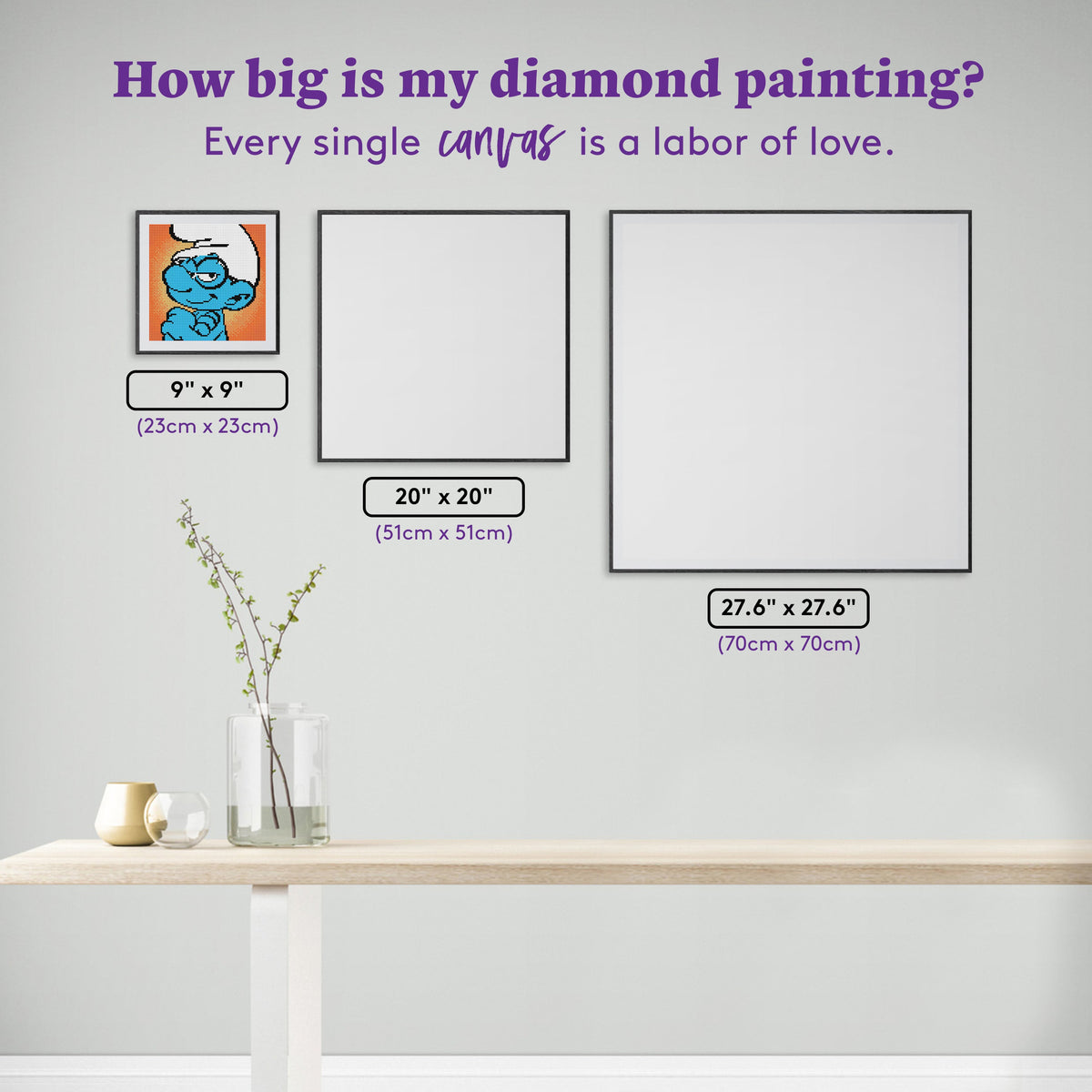 Diamond Painting Brainy Smurf 9" x 9" (23cm x 23cm) / Round with 7 Colors including 1 Glow In The Dark Diamond / 6,724