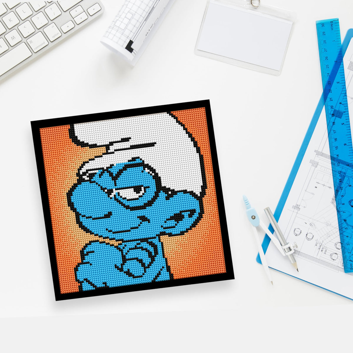 Diamond Painting Brainy Smurf 9" x 9" (23cm x 23cm) / Round with 7 Colors including 1 Glow In The Dark Diamond / 6,724