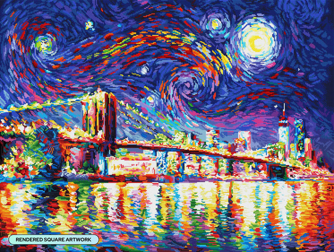 Diamond Painting Brooklyn Bridge at Night 36.6" x 27.6" (93cm x 70cm) / Square with 59 Colors including 3 ABs and 2 Fairy Dust Diamonds / 104,813