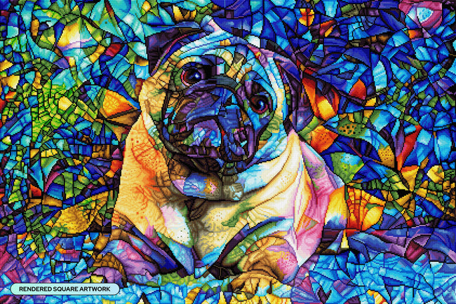 Diamond Painting Bruno the Stained Glass Pug 41.3" x 27.6" (105cm x 70cm) / Square with 60 Colors including 4 ABs and 3 Fairy Dust Diamonds / 118,301