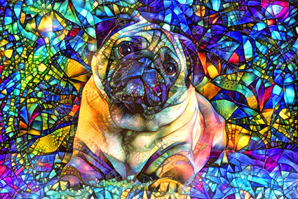 Diamond Painting Bruno the Stained Glass Pug 41.3" x 27.6" (105cm x 70cm) / Square with 60 Colors including 4 ABs and 3 Fairy Dust Diamonds / 118,301