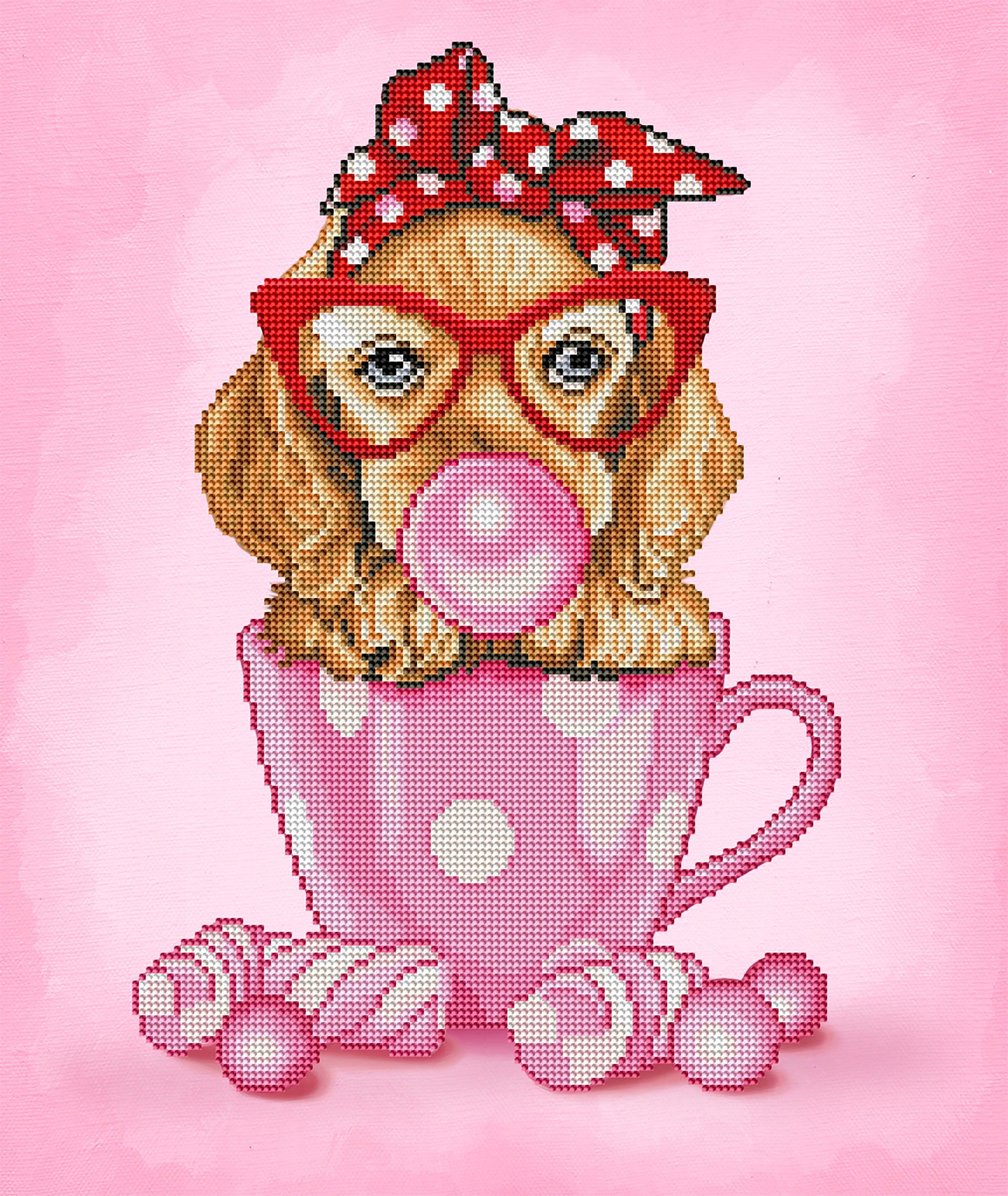 Diamond Painting Bubblegum Spaniel 16" x 19″ (41cm x 48cm) / Round with 27 Colors including 1 AB / 9,562