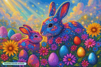 Diamond Painting Bunny Kisses 33" x 22" (83.6cm x 55.8cm) / Square with 65 Colors including 3 ABs and 1 Iridescent Diamond and 3 Fairy Dust Diamonds / 75,264