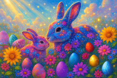 Diamond Painting Bunny Kisses 33" x 22" (83.6cm x 55.8cm) / Square with 65 Colors including 3 ABs and 1 Iridescent Diamond and 3 Fairy Dust Diamonds / 75,264