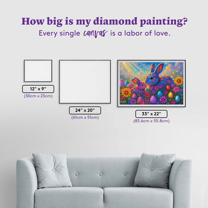 Diamond Painting Bunny Kisses 33" x 22" (83.6cm x 55.8cm) / Square with 65 Colors including 3 ABs and 1 Iridescent Diamond and 3 Fairy Dust Diamonds / 75,264