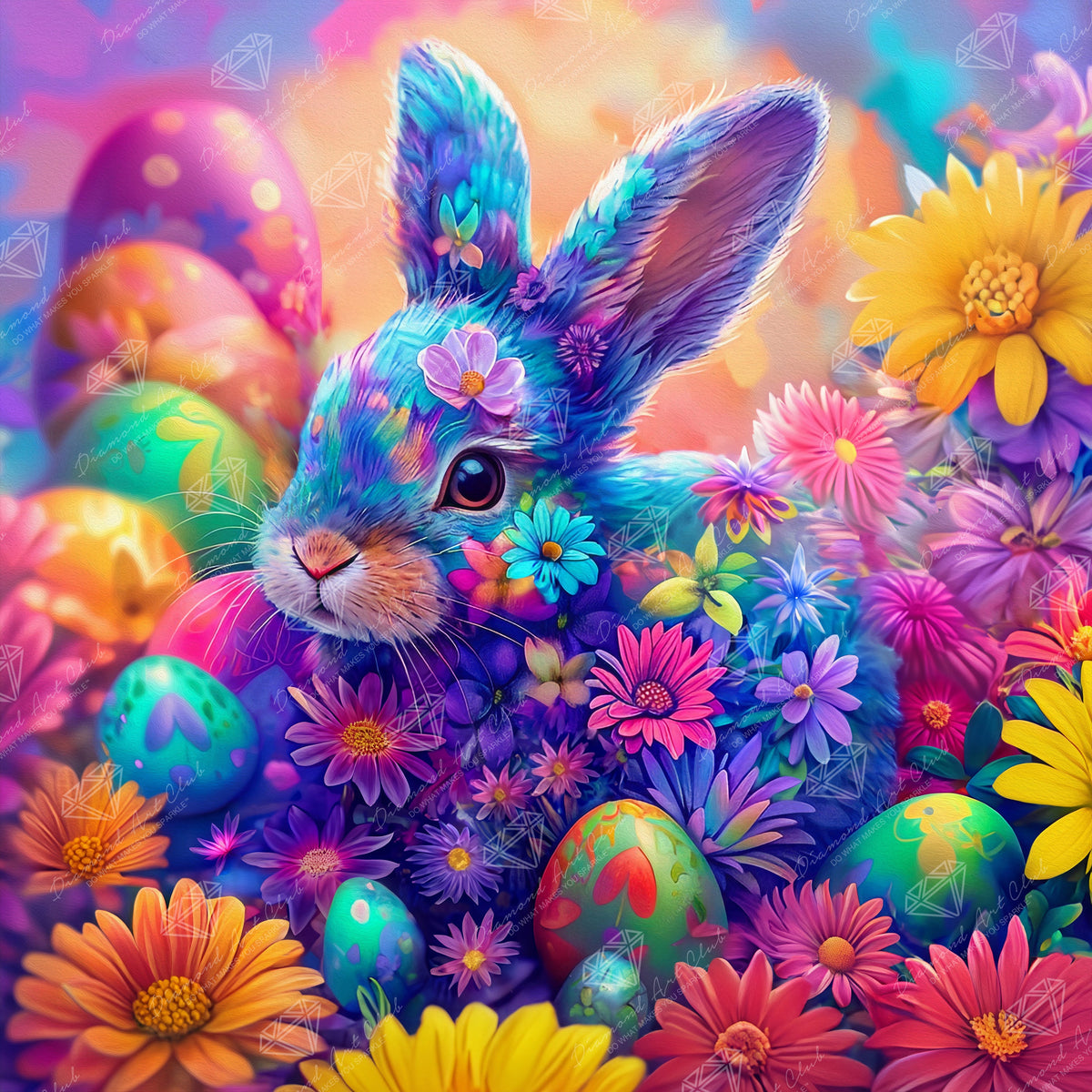 Diamond Painting Bunny Love 22" x 22" (55.8cm x 55.8cm) / Square with 87 Colors including 4 ABs and 2 Fairy Dust Diamonds / 50,176