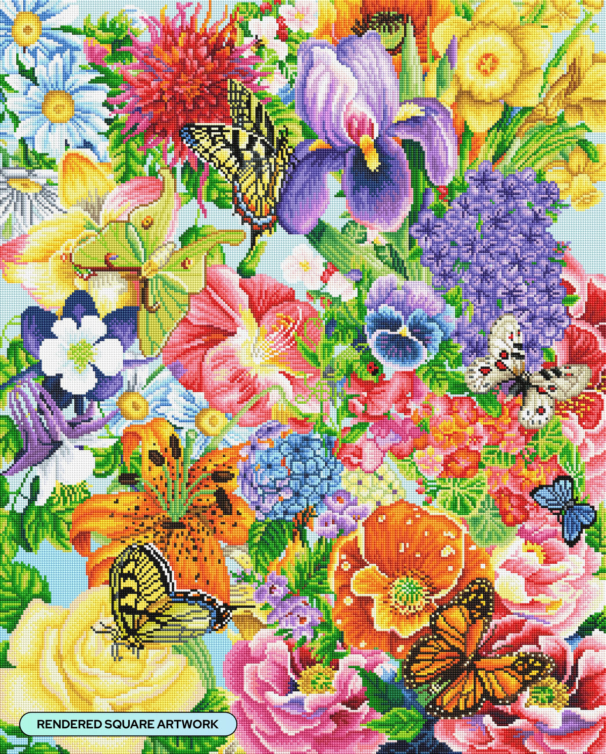 Diamond Painting Butterflies and Flower Garden 25.6" x 31.9" (65cm x 80.9cm) / Square with 80 Colors including 3 ABs and 3 Fairy Dust Diamonds / 84,825