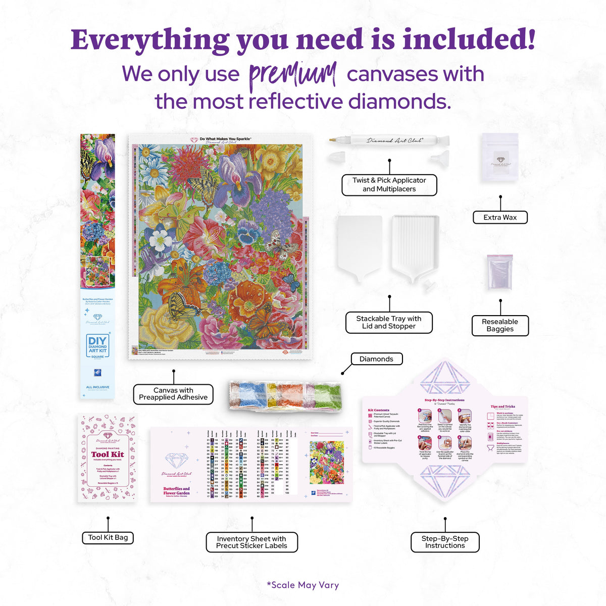 Diamond Painting Butterflies and Flower Garden 25.6" x 31.9" (65cm x 80.9cm) / Square with 80 Colors including 3 ABs and 3 Fairy Dust Diamonds / 84,825