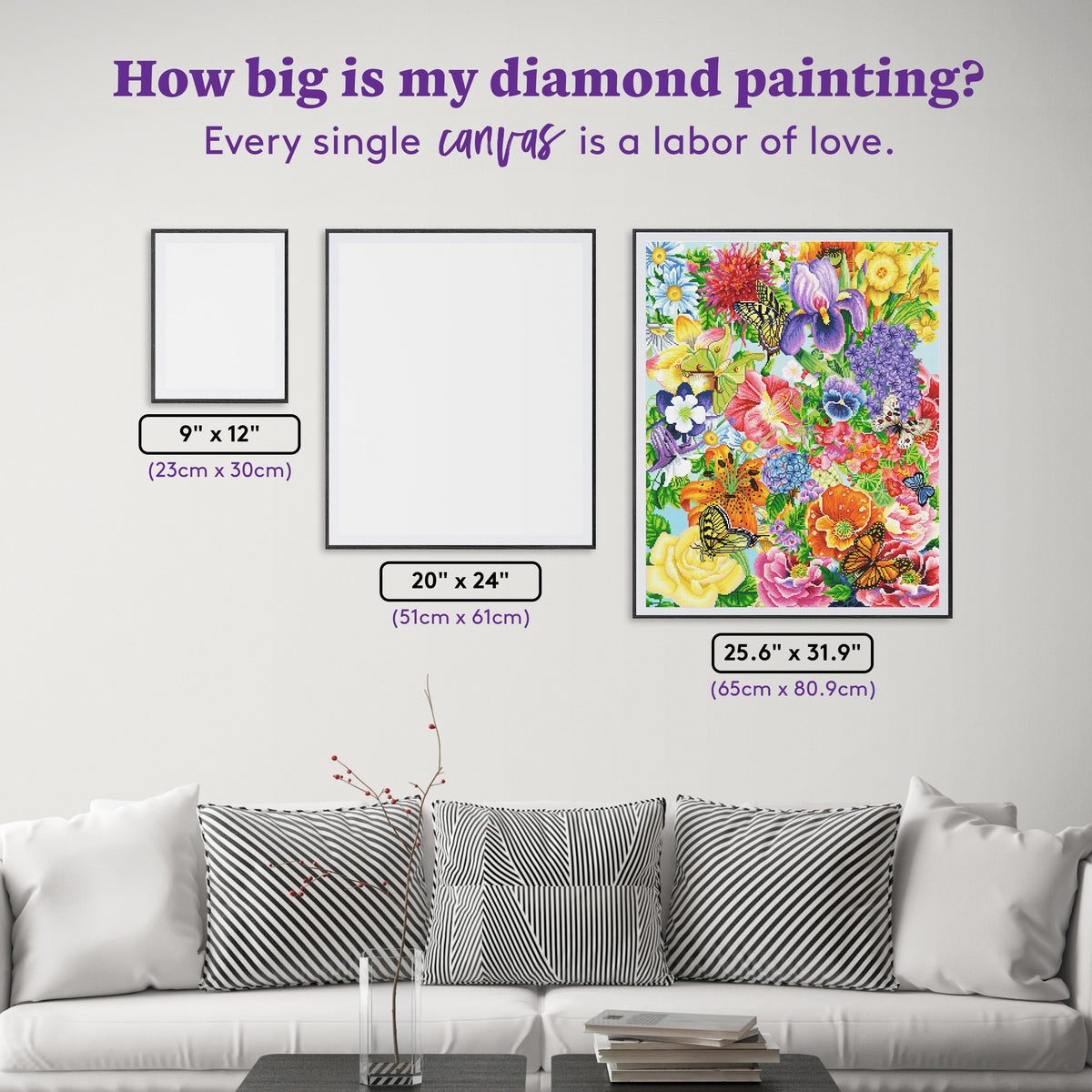 Diamond Painting Butterflies and Flower Garden 25.6" x 31.9" (65cm x 80.9cm) / Square with 80 Colors including 3 ABs and 3 Fairy Dust Diamonds / 84,825