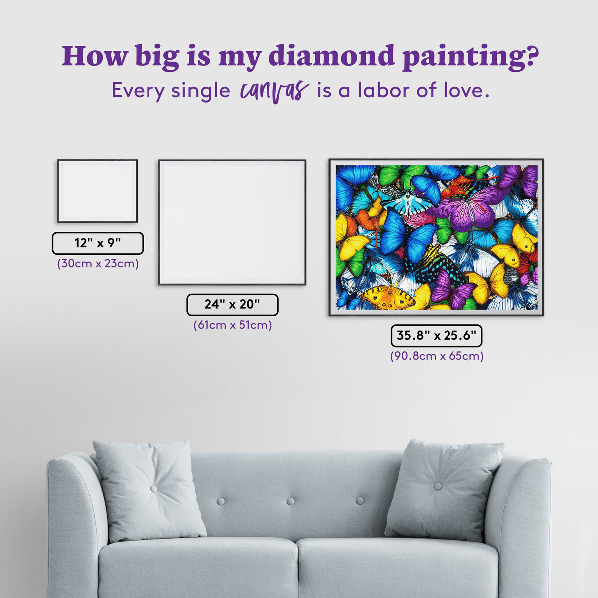 Diamond Painting Butterflies 35.8" x 25.6" (90.8cm x 65cm) / Square with 53 Colors including 3 ABs and 5 Fairy Dust Diamonds / 95,265