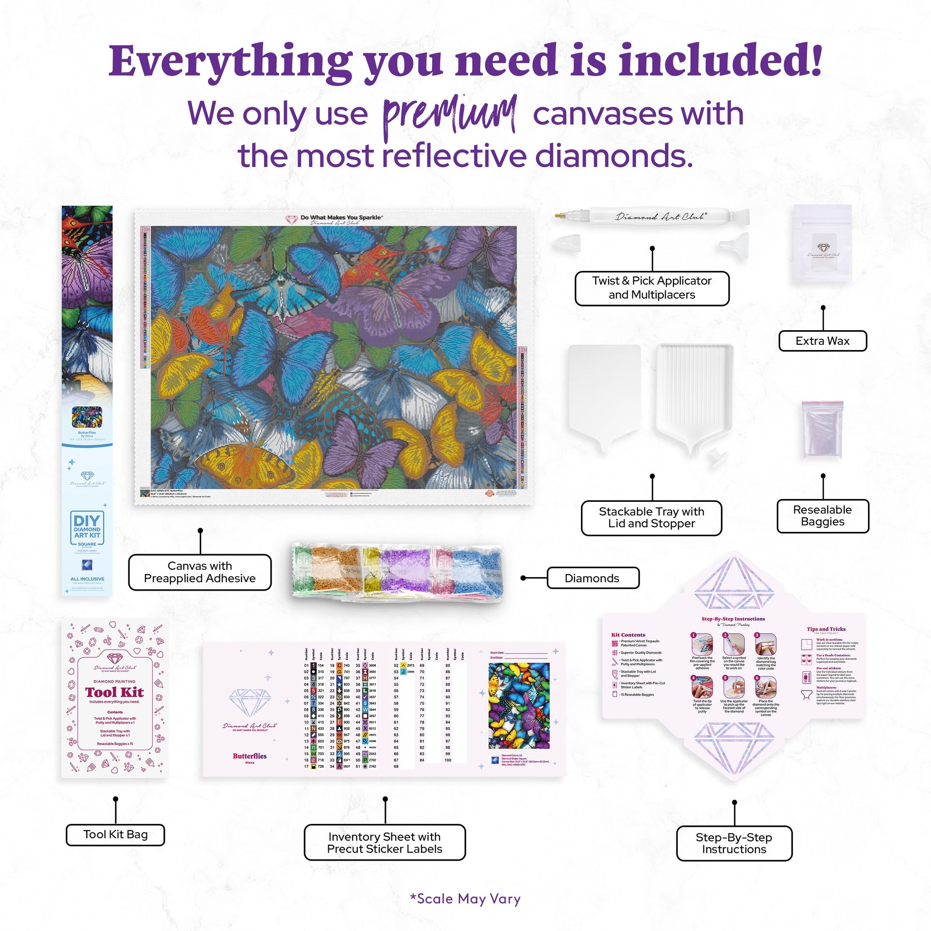 Diamond Painting Butterflies 35.8" x 25.6" (90.8cm x 65cm) / Square with 53 Colors including 3 ABs and 5 Fairy Dust Diamonds / 95,265