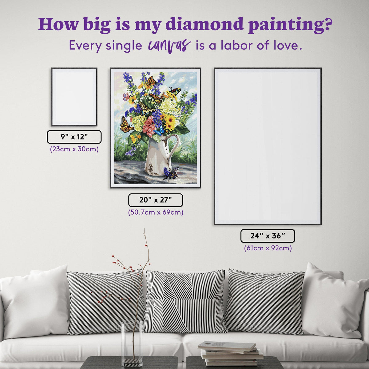 Diamond Painting Butterfly Blossoms 20" x 27" (50.7cm x 69cm) / Round with 60 Colors including 4 ABs / 44,526