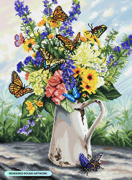 Diamond Painting Butterfly Blossoms 20" x 27" (50.7cm x 69cm) / Round with 60 Colors including 4 ABs / 44,526