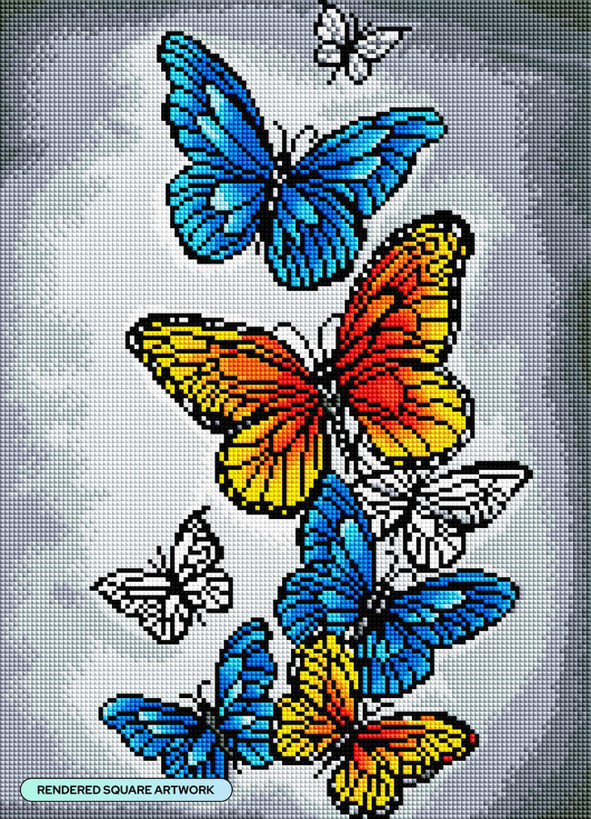 Diamond Painting Butterfly 13" x 18" (33cm x 46cm) / Square With 20 Colors Including 3 ABs / 24,156