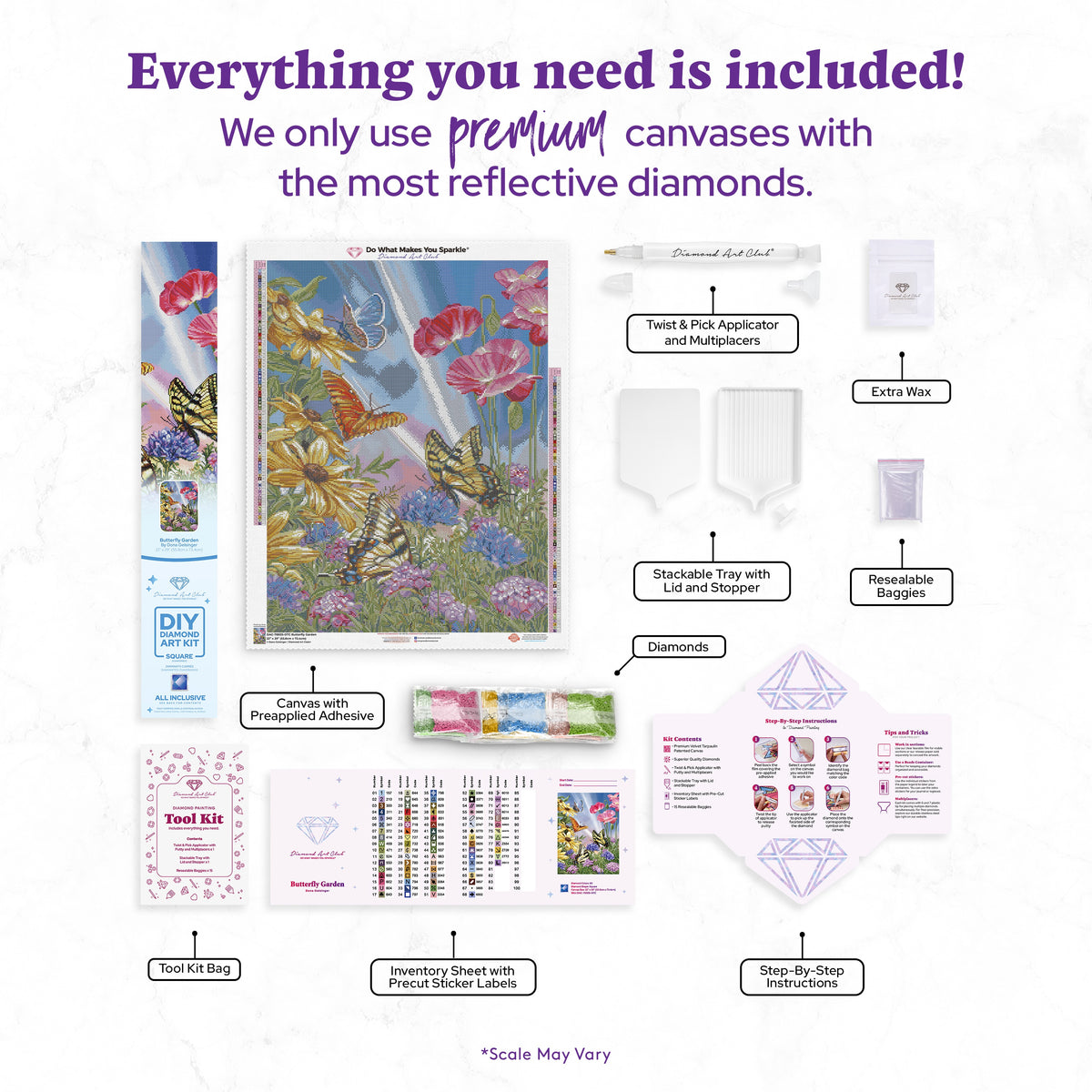 Diamond Painting Butterfly Garden 22" x 29" (55.8cm x 73.4cm) / Square with 80 Colors including 3 ABs and 4 Fairy Dust Diamonds / 66,080