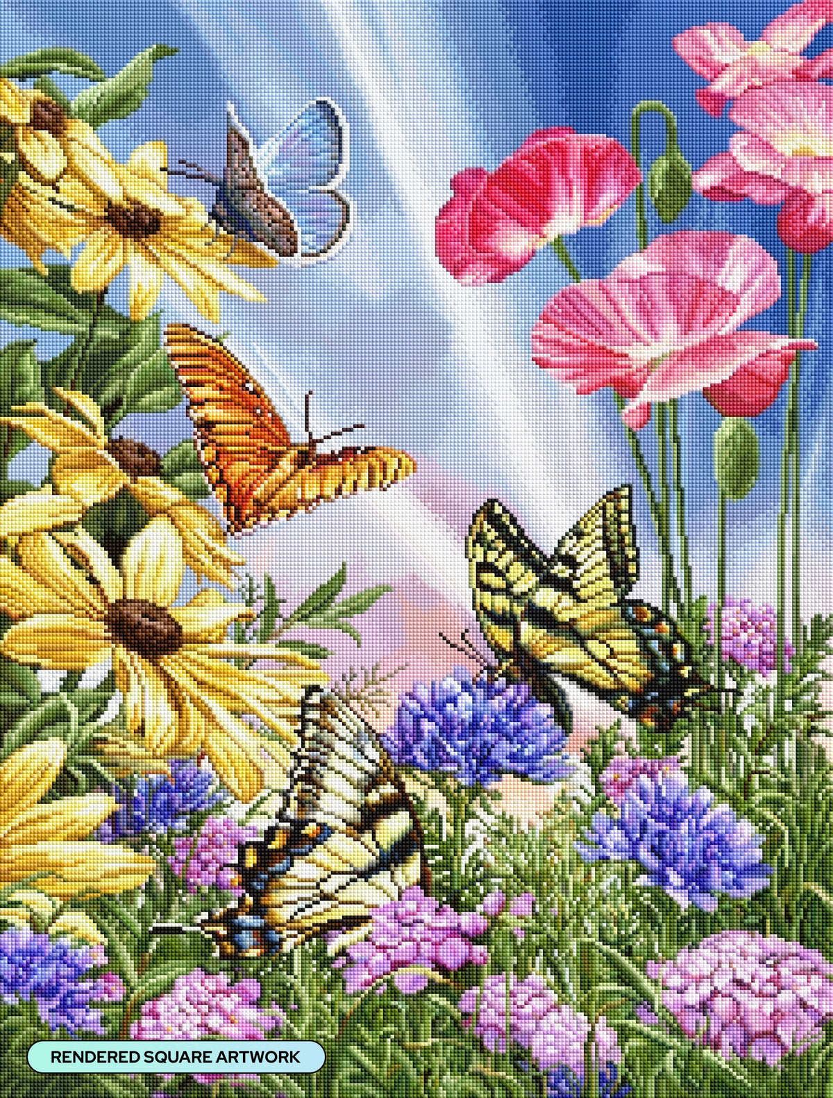 Diamond Painting Butterfly Garden 22" x 29" (55.8cm x 73.4cm) / Square with 80 Colors including 3 ABs and 4 Fairy Dust Diamonds / 66,080