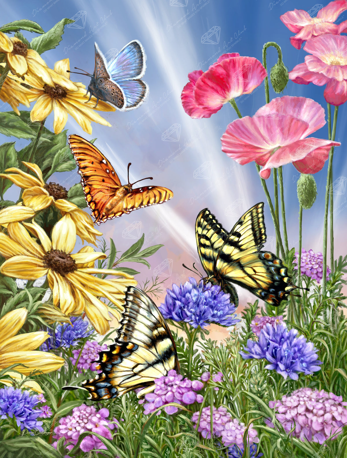 Diamond Painting Butterfly Garden 22" x 29" (55.8cm x 73.4cm) / Square with 80 Colors including 3 ABs and 4 Fairy Dust Diamonds / 66,080