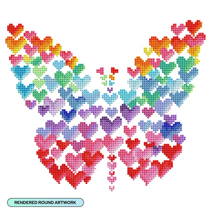 Diamond Painting Butterfly Hearts 13" x 13" (32.8cm x 32.8cm) / Round With 36 Colors including 2 AB and 4 Fairy Dust Diamonds / 4,557
