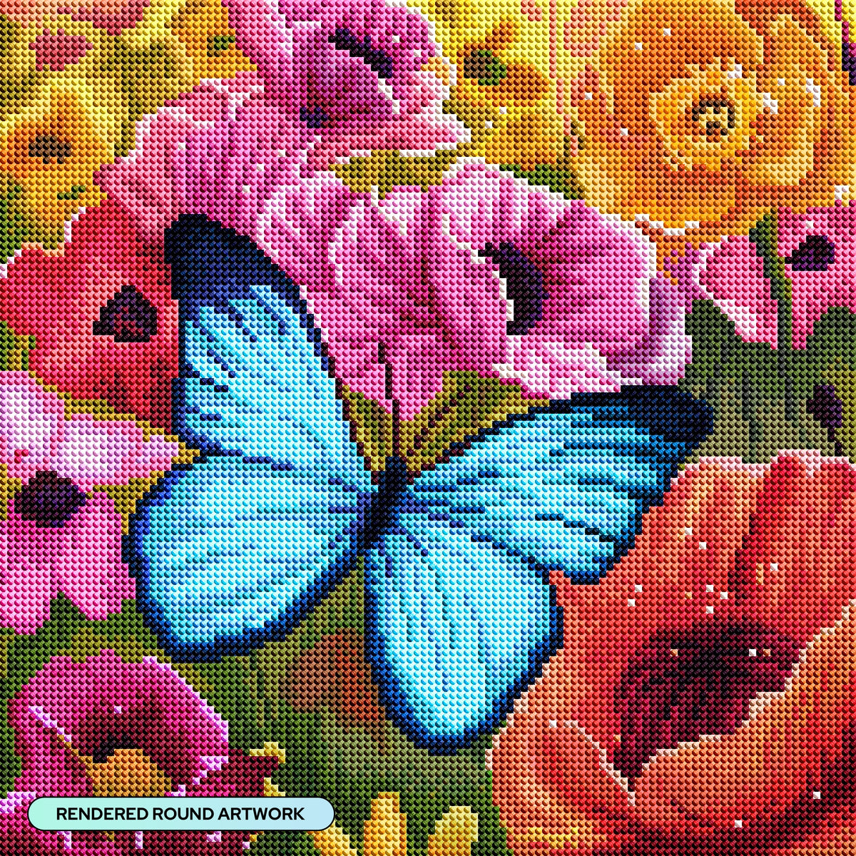 Diamond Painting Butterfly Meadow 13" x 13" (33cm x 33cm) / Round with 52 Colors including 1 Iridescent Diamond and 3 Fairy Dust Diamonds / 14,400