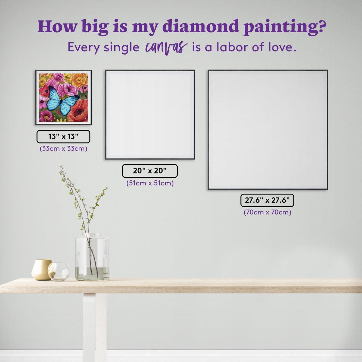 Diamond Painting Butterfly Meadow 13" x 13" (33cm x 33cm) / Round with 52 Colors including 1 Iridescent Diamond and 3 Fairy Dust Diamonds / 14,400