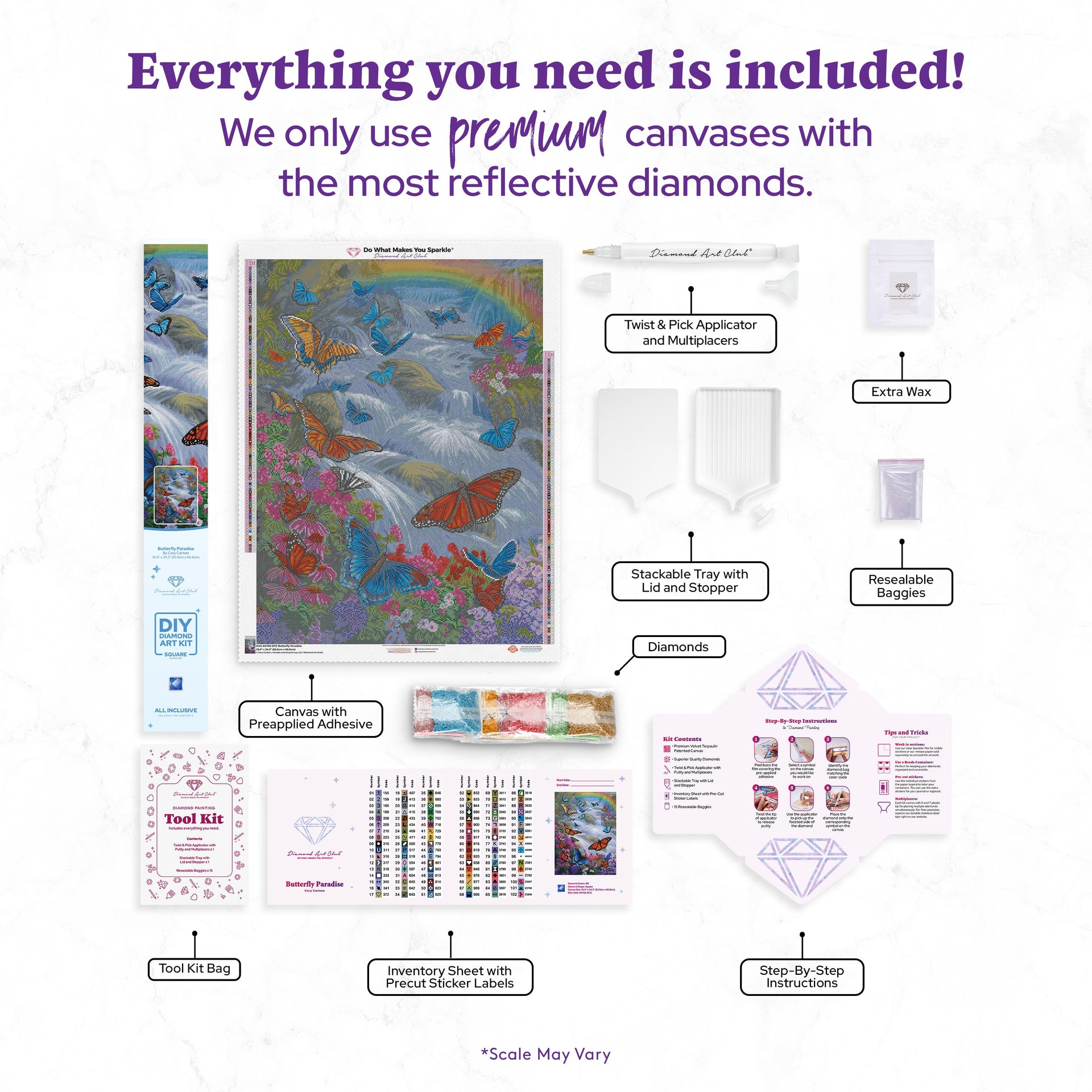 Diamond Painting Butterfly Paradise 25.6" x 34.3" (65cm x 86.9cm) / Square with 102 Colors including 4 ABs and 6 Fairy Dust Diamonds / 91,089