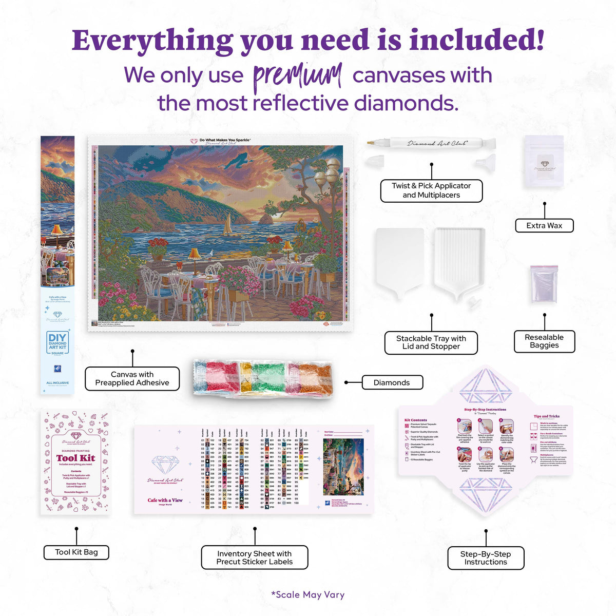 Diamond Painting Cafe with a View 38.6" x 27.6" (97.8cm x 69.9cm) / Square with 94 Colors including 3 ABs and 4 Fairy Dust Diamonds / 110,433