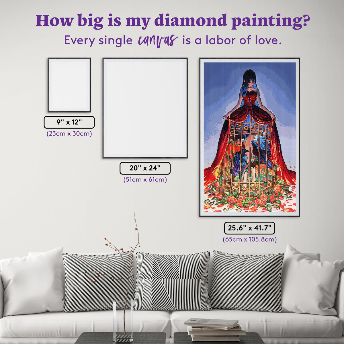 Diamond Painting Caged Wings 25.6" x 41.7" (65cm x 105.8cm) / Square with 88 Colors including 1 AB and 4 Fairy Dust Diamonds / 110,925