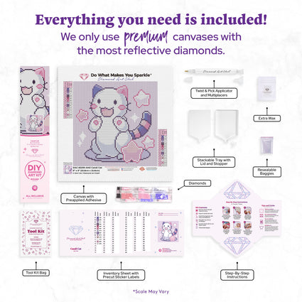 Diamond Painting Candi Cat 9" x 9" (22.8cm x 22.8cm) / Round with 13 Colors including 2 ABs and 2 Fairy Dust Diamonds / 6,889