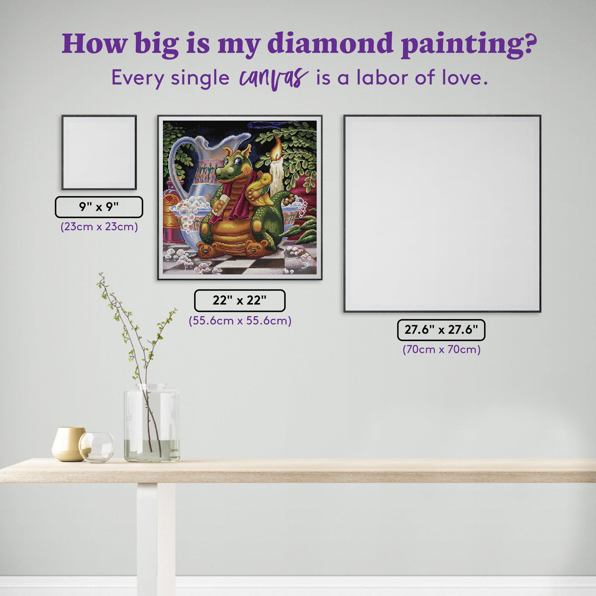 Diamond Painting Candlelight Bath 22" x 22" (55.6cm x 55.6cm) / Round with 83 Colors including 2 ABs and 4 Fairy Dust Diamonds / 40,804