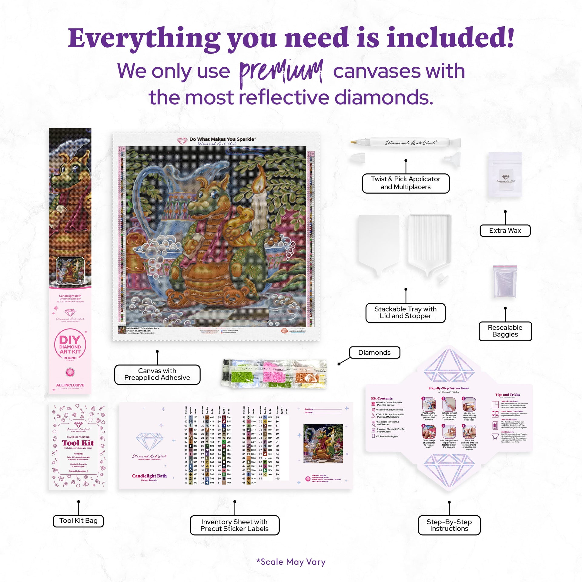 Diamond Painting Candlelight Bath 22" x 22" (55.6cm x 55.6cm) / Round with 83 Colors including 2 ABs and 4 Fairy Dust Diamonds / 40,804