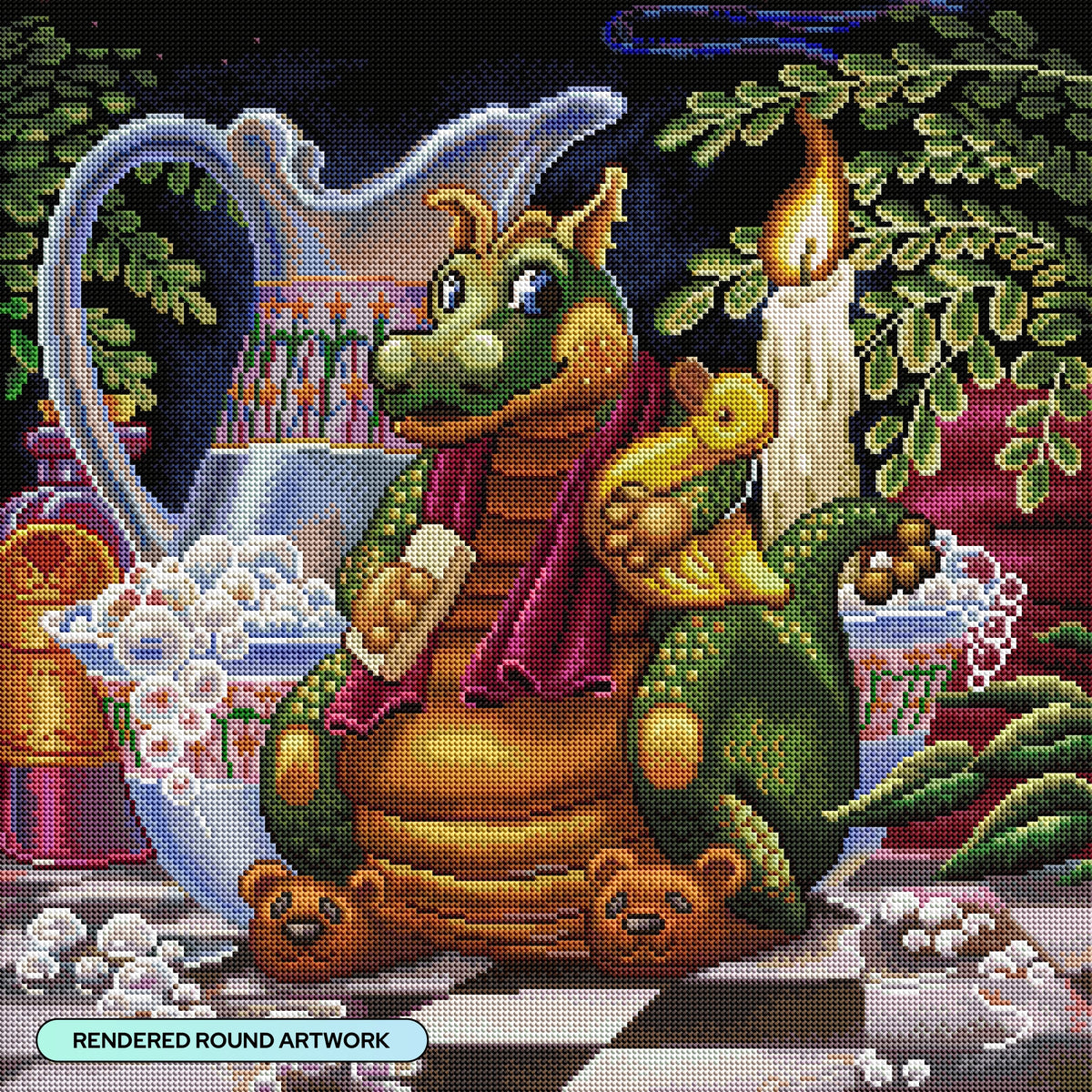 Diamond Painting Candlelight Bath 22" x 22" (55.6cm x 55.6cm) / Round with 83 Colors including 2 ABs and 4 Fairy Dust Diamonds / 40,804