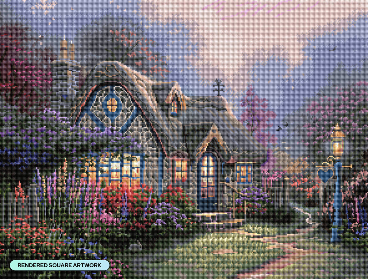 Diamond Painting Candlelight Cottage 29" x 22" (73.4cm x 55.8cm) / Square With 57 Colors Including 3 ABs and 3 Fairy Dust Diamonds / 66,080