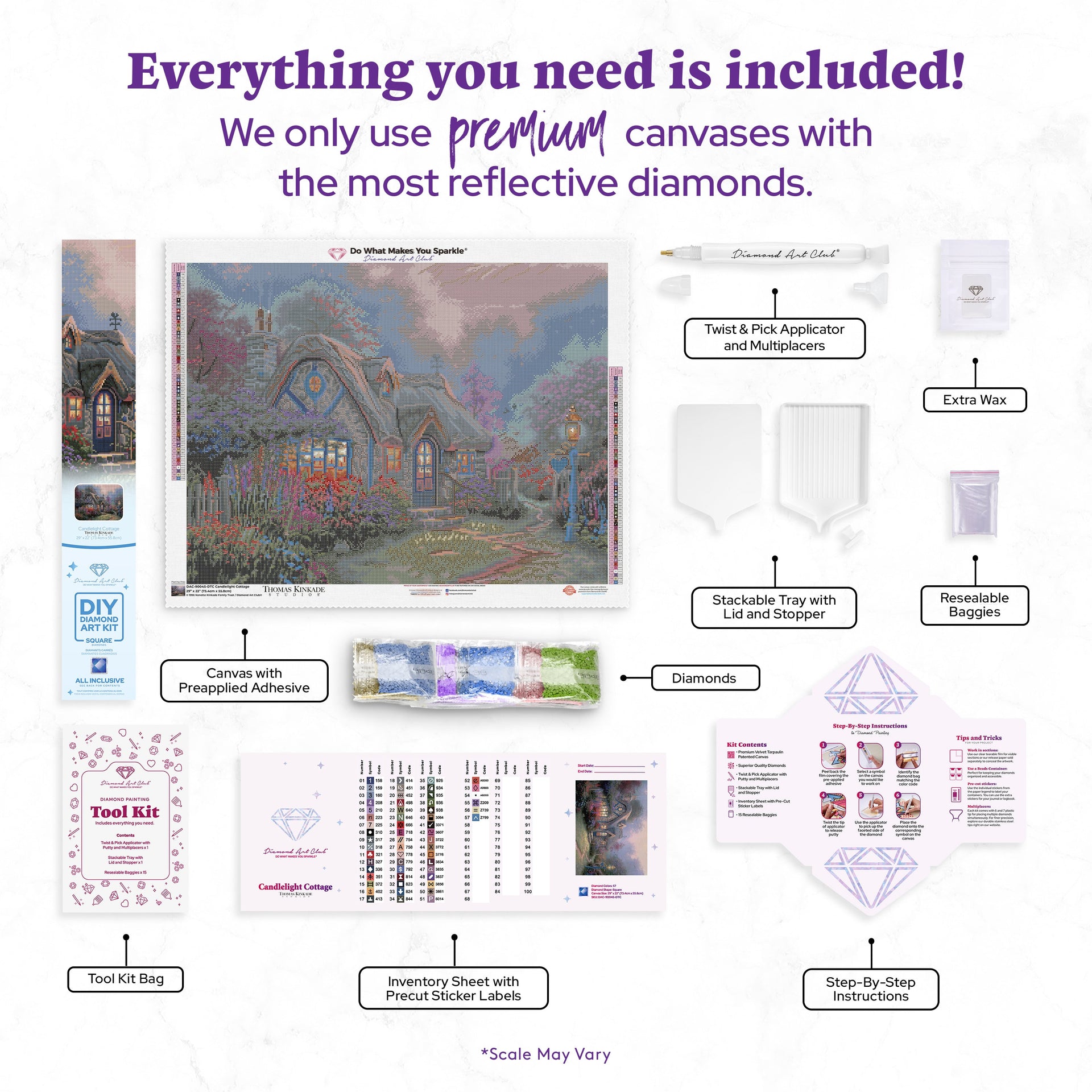 Diamond Painting Candlelight Cottage 29" x 22" (73.4cm x 55.8cm) / Square With 57 Colors Including 3 ABs and 3 Fairy Dust Diamonds / 66,080