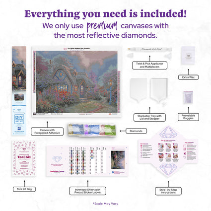 Diamond Painting Candlelight Cottage 29" x 22" (73.4cm x 55.8cm) / Square With 57 Colors Including 3 ABs and 3 Fairy Dust Diamonds / 66,080