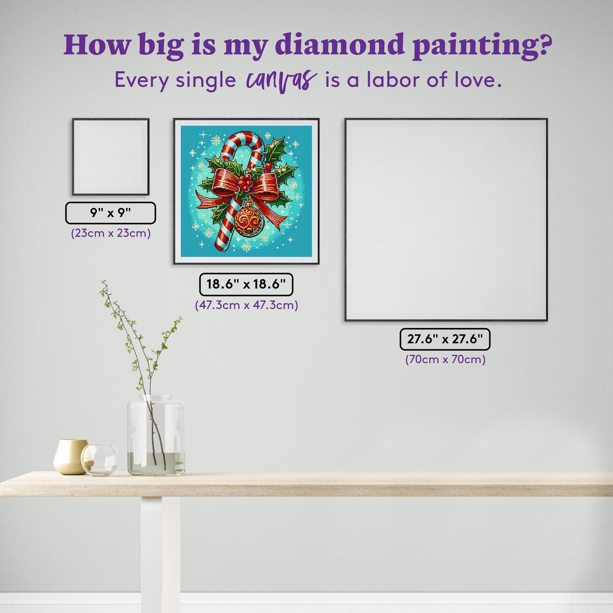 Diamond Painting Candy Cane 18.6" x 18.6" (47.3cm x 47.3cm) / Round with 34 Colors including 2 ABs and 4 Fairy Dust Diamonds / 29,584