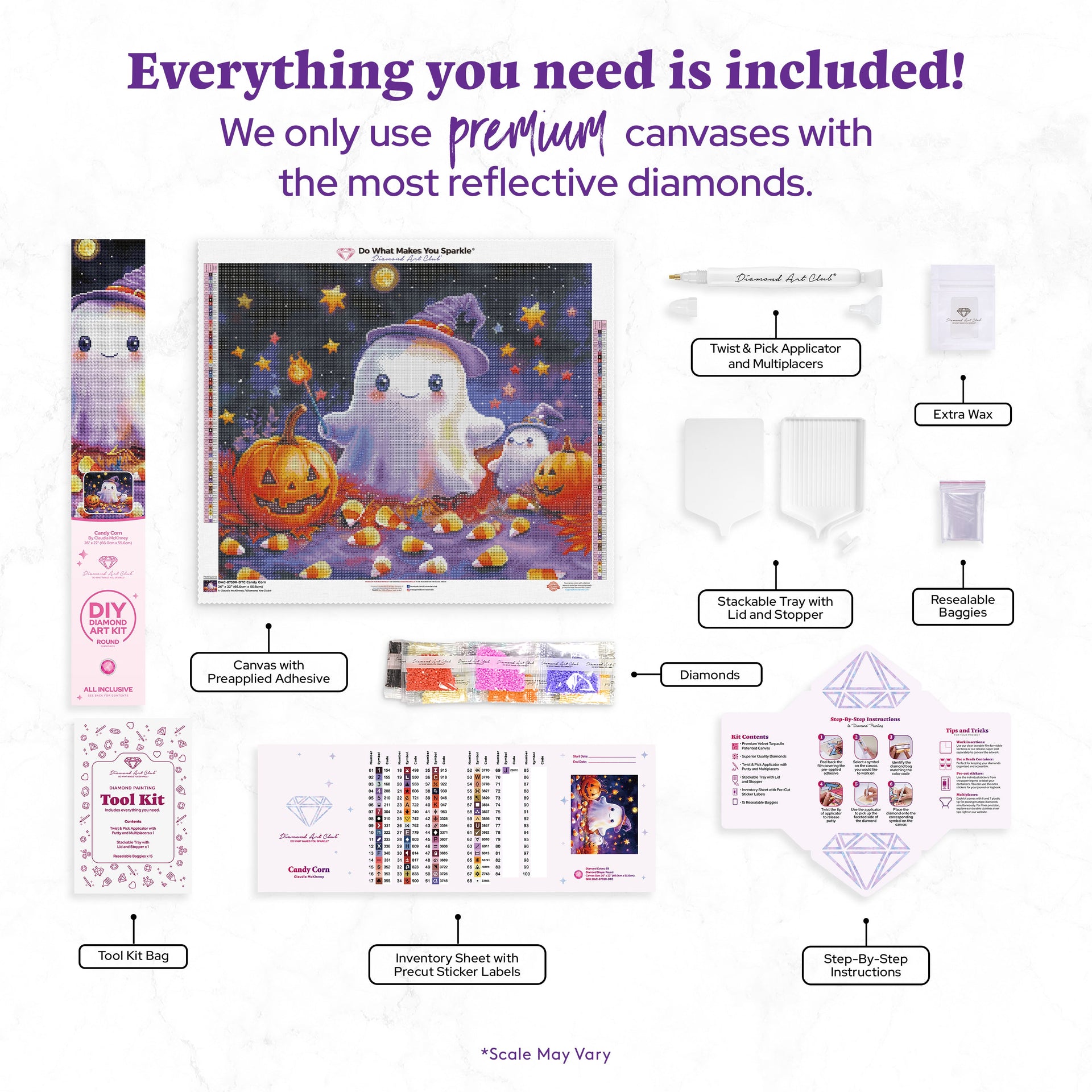 Diamond Painting Candy Corn 26" x 22" (66cm x 55.6cm) / Round with 69 Colors including 2 ABs and 3 Fairy Dust Diamonds / 48,480